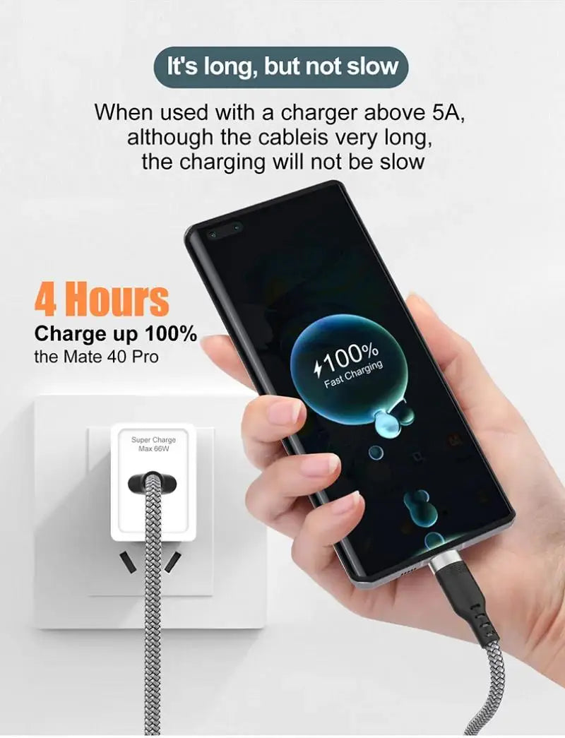 USB Type C Cable 5A Super Fast Charge Cable For Huawei 1m 3m 5m 8 Meter USB C Extension Cable for Samsung Xiaomi OPPO Universal