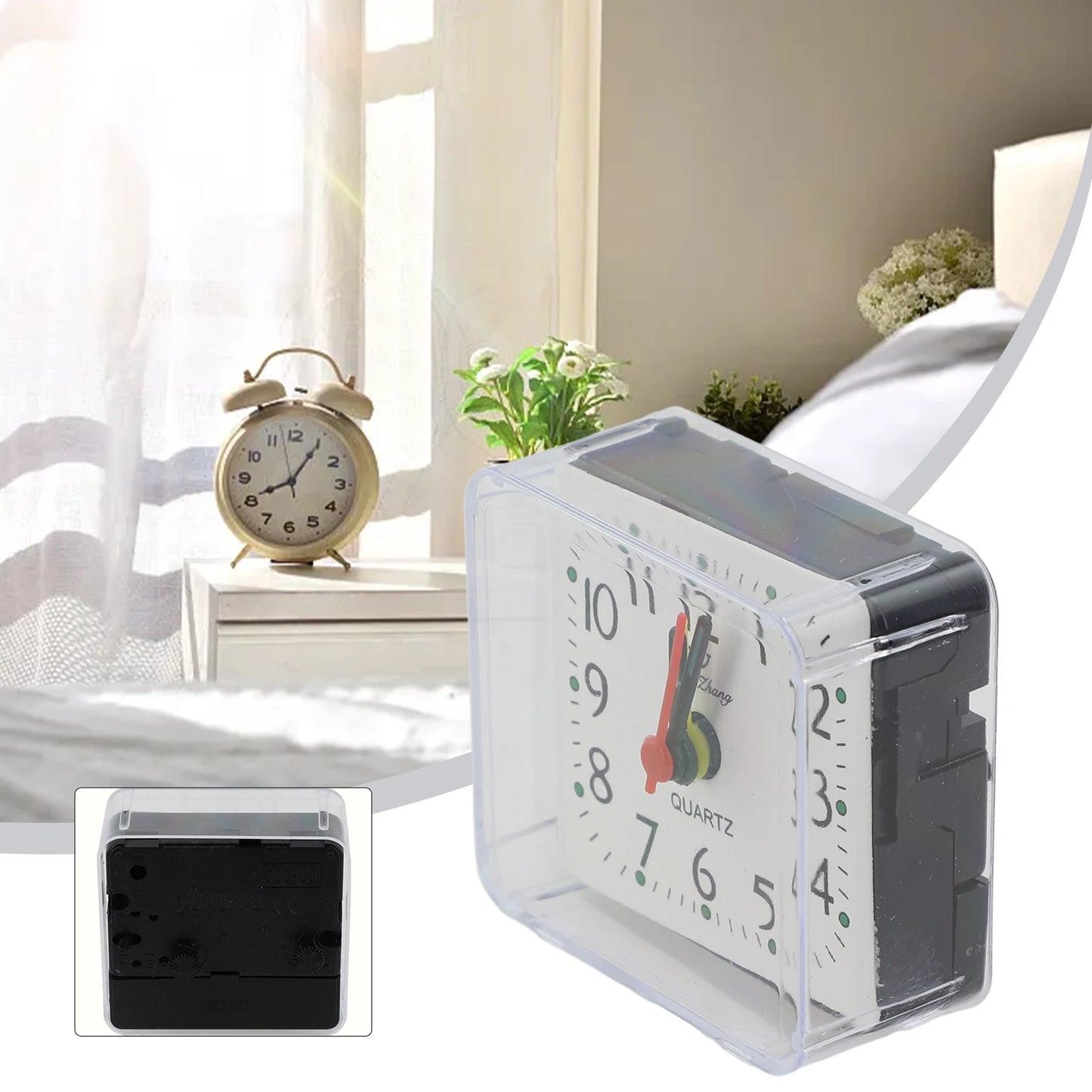 Small Battery Operated Quartz Alarm Clock with Beeping Sound for Bedside Use Featuring Clear Numbers and Reliable Performance