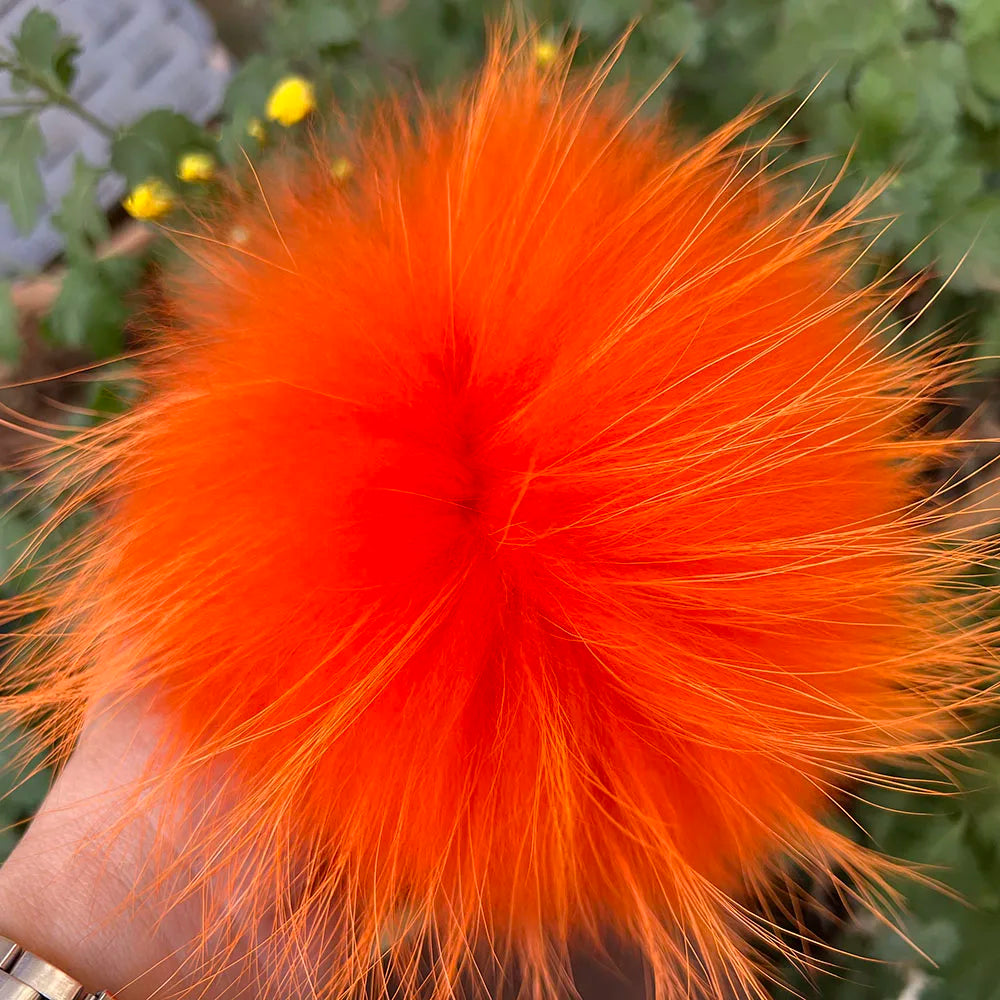 Big Fluffy Real Fur Fox Pompoms With Button DIY Raccoon Fur Pom Poms Balls Natural Fur Pompon For Scarves Hats Caps Accessories