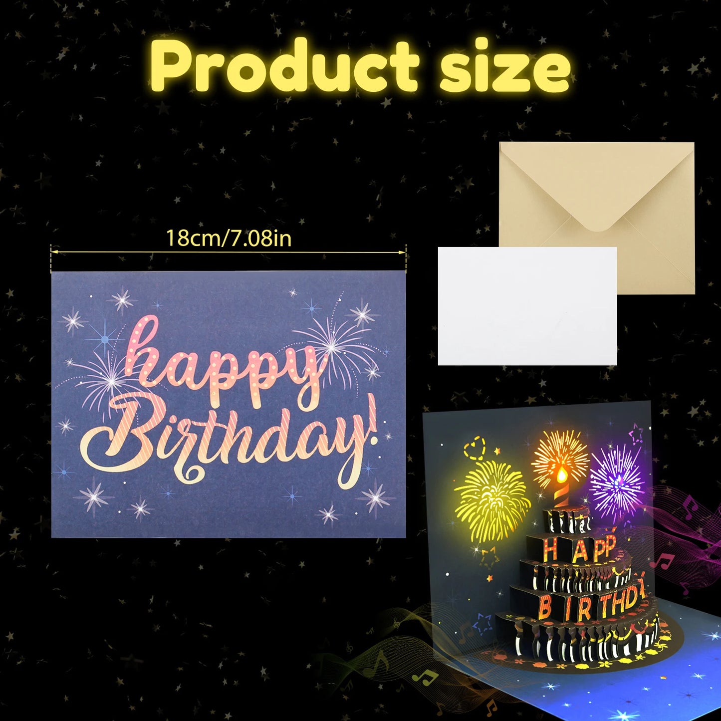 3D Light Music Birthday Card Pop Up Happy Birthday Card Fireworks Birthday Greeting Cards Happy Birthday Party Gift Message Card