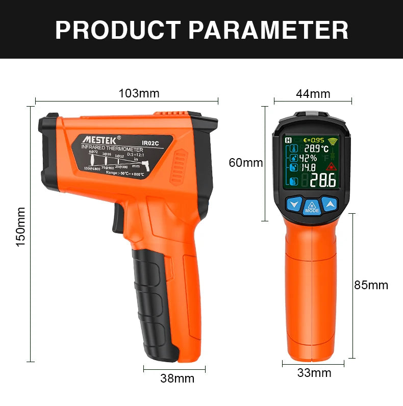 Digital Infrared Thermometer Non-contact Pyrometer Laser Temperature Meter Imager Hygrometer IR Termometro Color LCD Light Alarm
