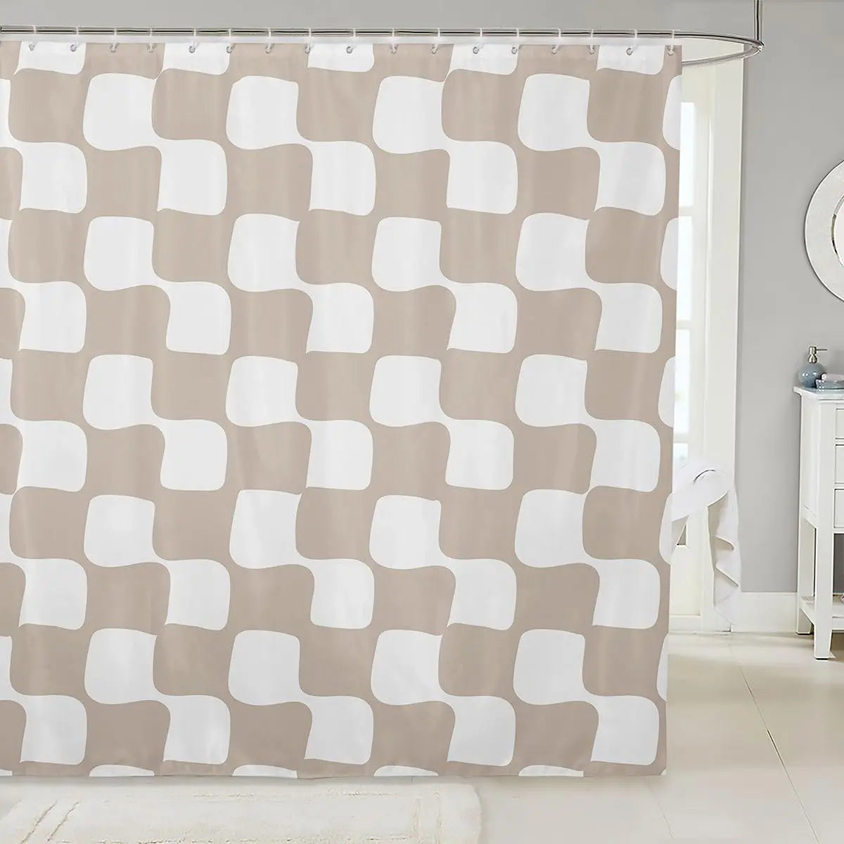 Checkered Grid Shower Curtains Buffalo Plaid Bathroom Curtain for Kids Women Men Black Brown Bathroom Accessories Geometric