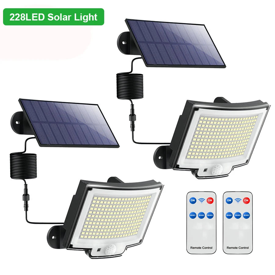 LED Solar Lights 228/328 Outdoor PIR Motion Sensor Wall Lamp IP65 Waterproof Street Light with Remote for Garden Lighting