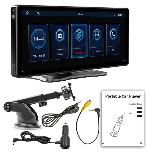 BQCC 10.26 Inch Portable MP5 Multimedia Video Player Android Auto Wireless Carplay Screen HD Rear Reversing Camera Car Radio