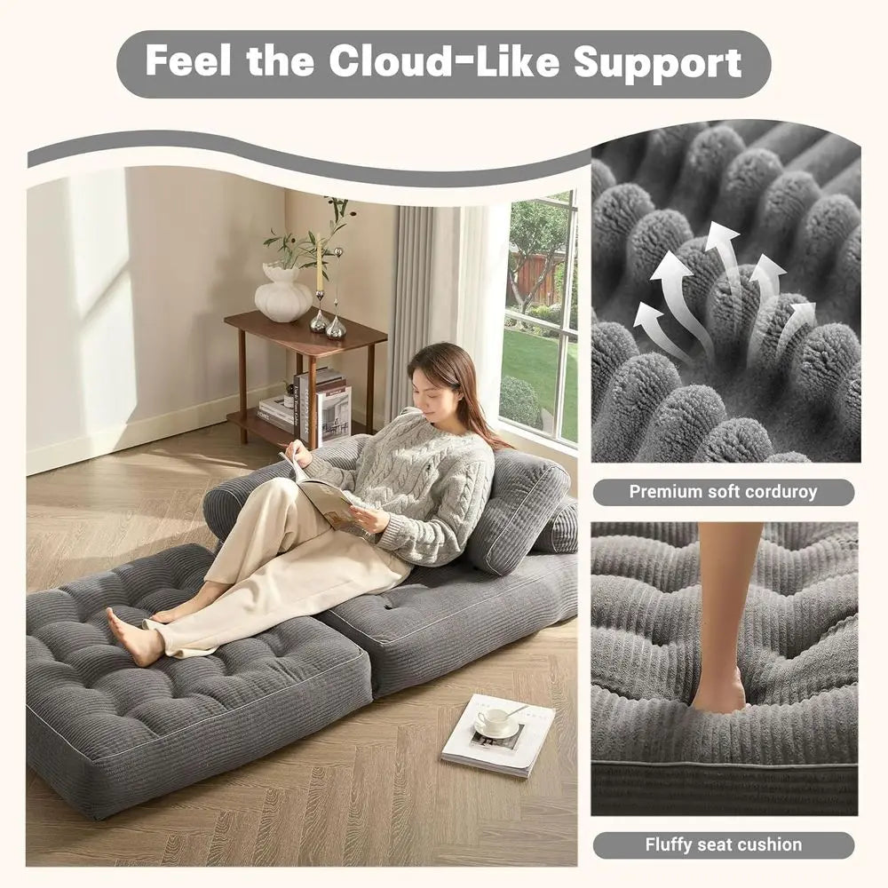 Convertible Sofa Bed for Small Spaces: Grey Sleeper Chair with Floor Lounge Sofa and Bedroom Living Room Use