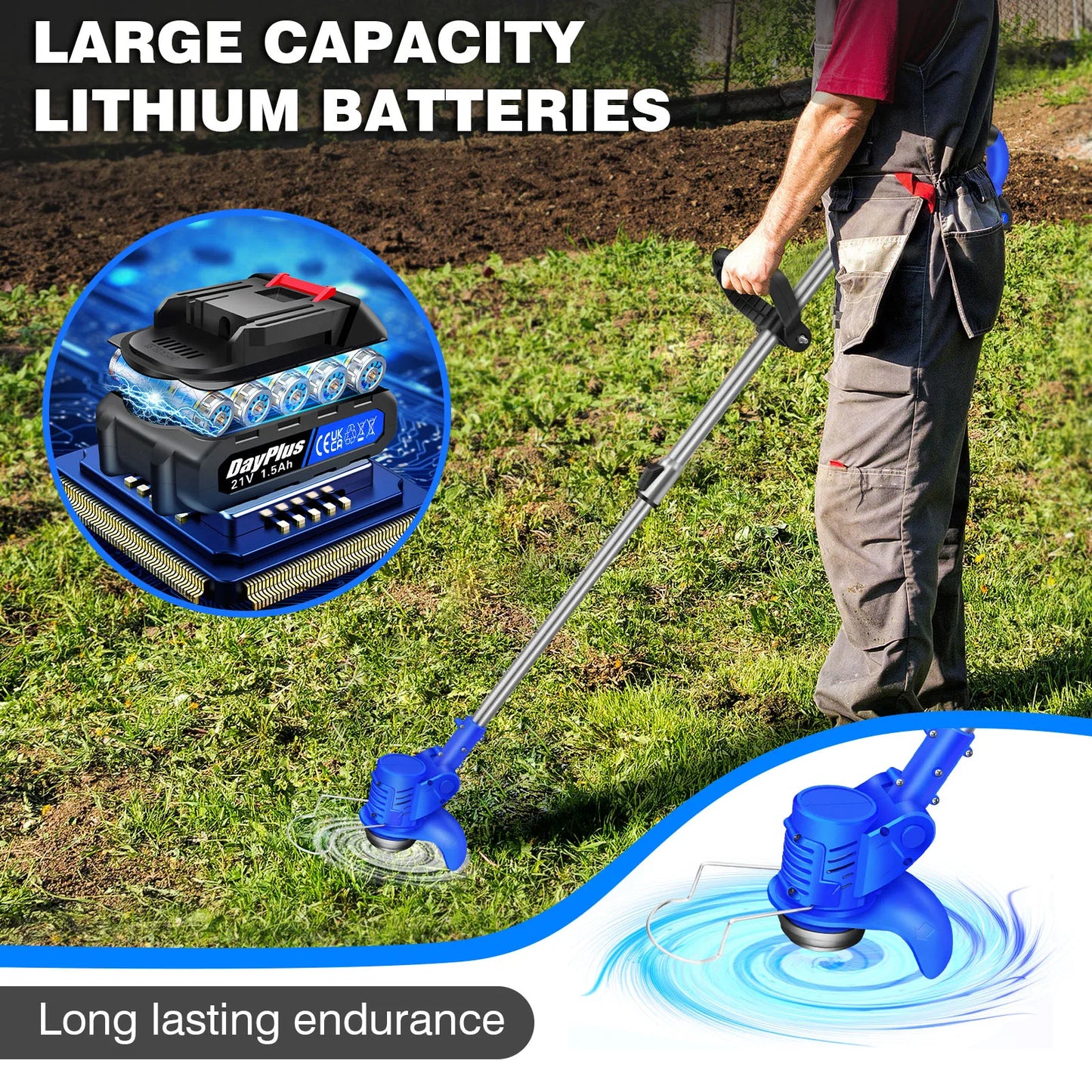 21V Cordless Weed Wacker,Battery Powered Weed Wacker 3 in 1 Rechargeable Weed Wacker Electric for Lawn Garden Yard,Blue