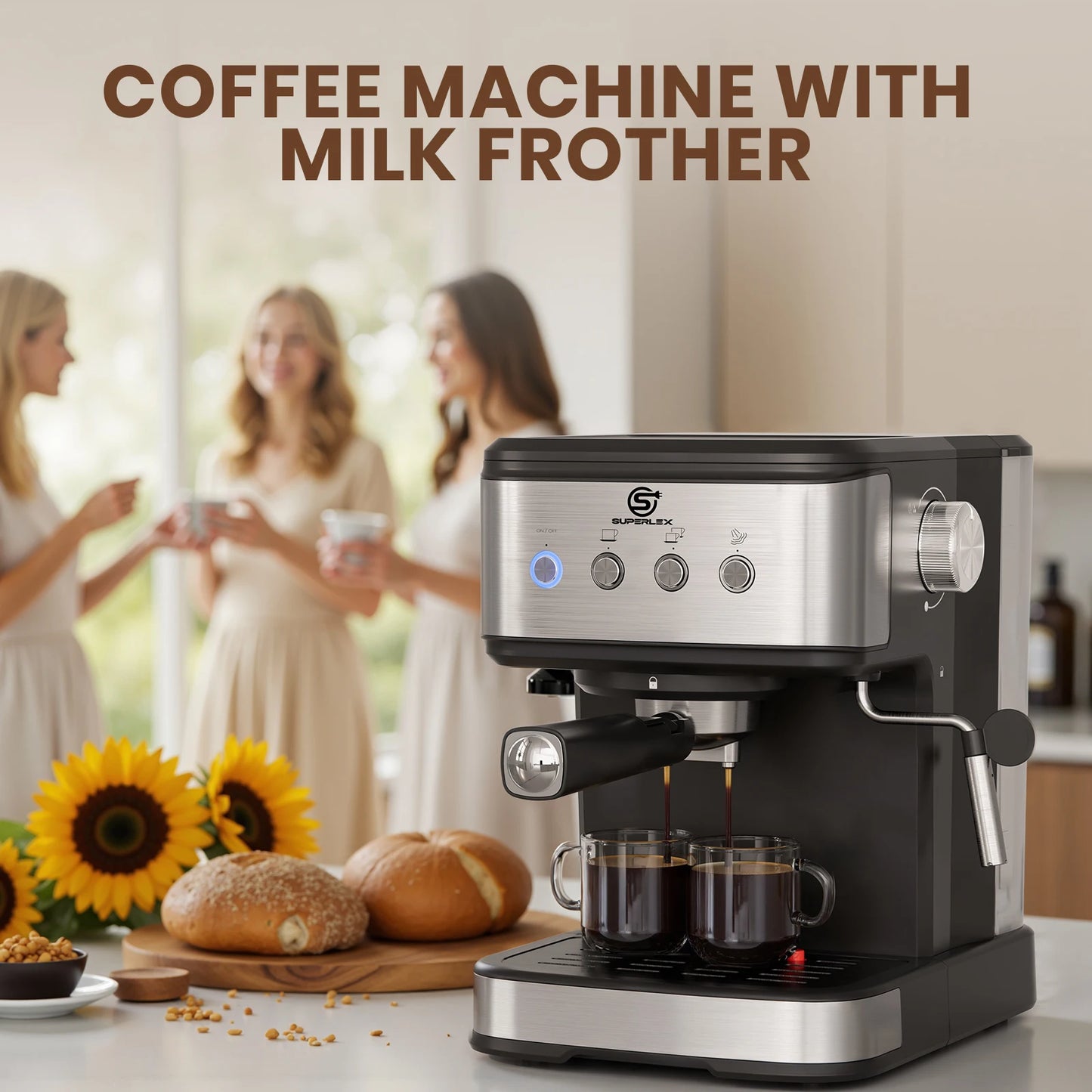 SUPERLEX Semi Automatic Italian Coffee Machine 1100W Pressure High-pressure Extraction and Milk Froth Two in One Coffee Machine