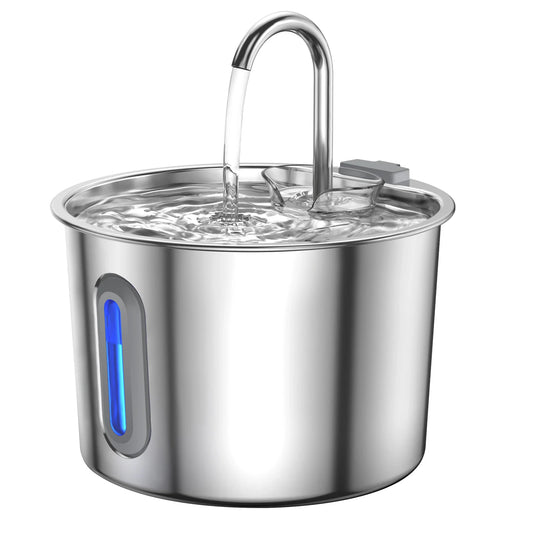 Drinking fountain for cats, 2 filter elements, 2.2 litre stainless steel drinking fountain for kittens for indoor use, with LED
