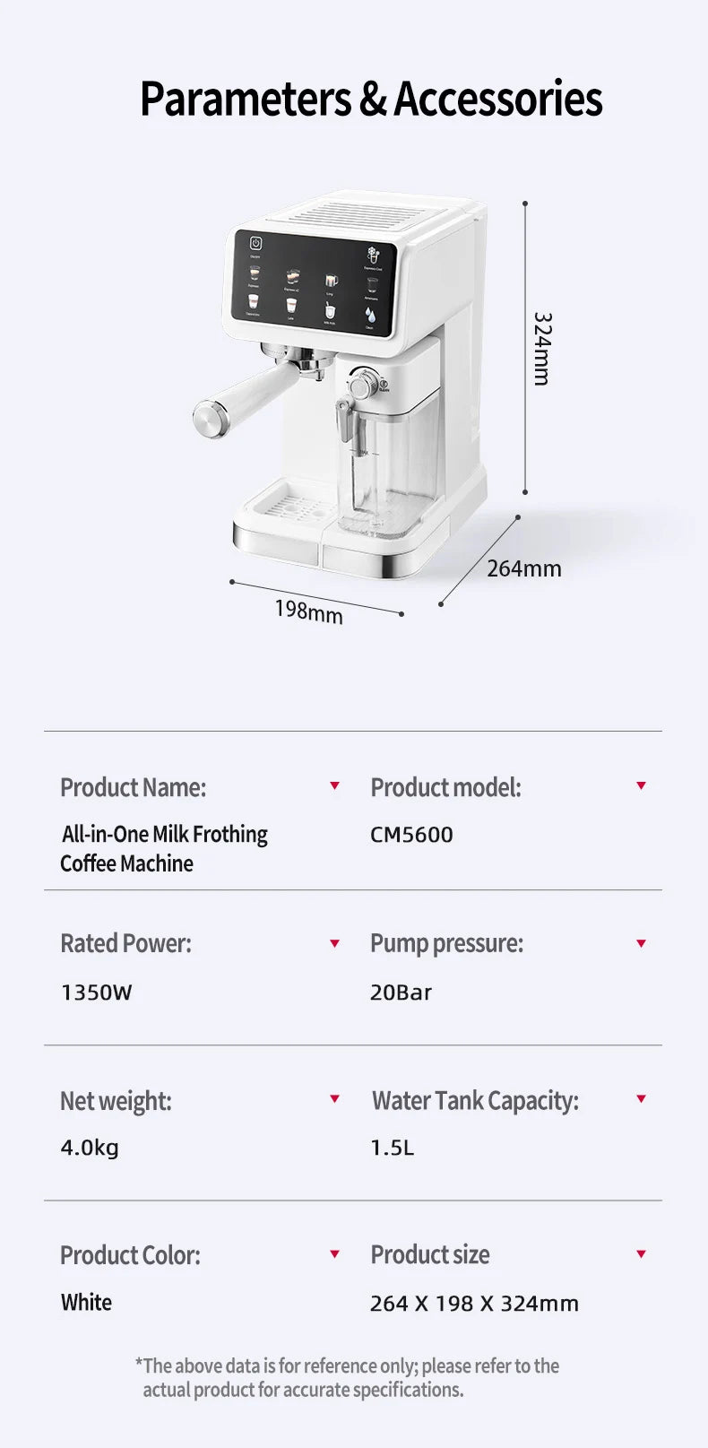 Multifunctional fancy coffee machine,Automatic milk frothing and cleaning functions,Cold/Hot Extraction ,Intelligent color scree