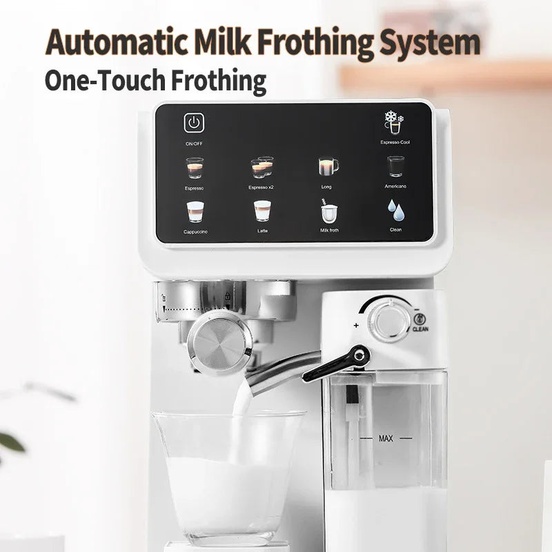 Multifunctional fancy coffee machine,Automatic milk frothing and cleaning functions,Cold/Hot Extraction ,Intelligent color scree