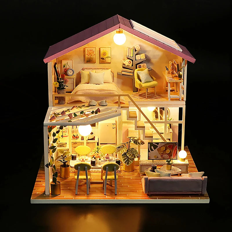 DIY Mini Dollhouse Wooden Small House 3D Puzzle Assemble Building Model Home Bedroom Decoration With Furniture Doll House Gifts