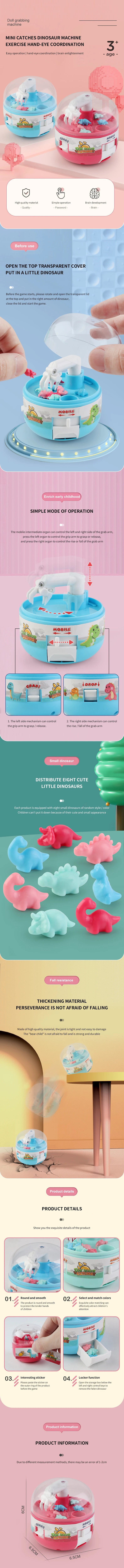 Kids Mini Gacha Machine Catching Dinosaur Machine Clamping Doll Parent Child Interactive Toy