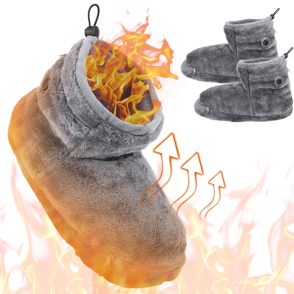 USB Heater Shoes Men Women Winter Warm Snow Boots Foot Warmer Plush Heating Rechargeable Slippers Electric Heated Shoes Feetwear