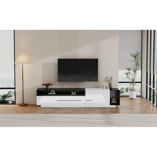 PINGGO 70 Inch High Gloss TV Stand, Entertainment Center for 60 to 70 Inch TVs with 2 Closed Storage Spaces,Living Room TV Stand