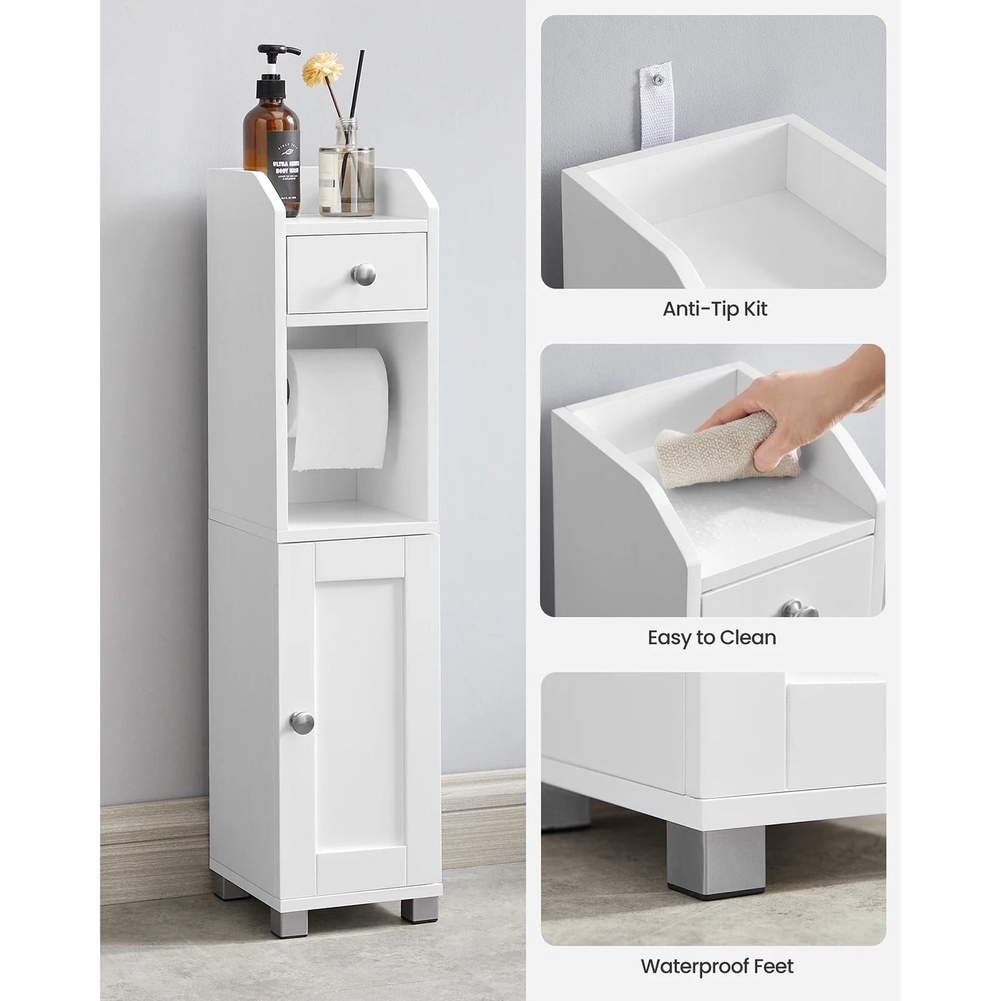 VASAGLE Small Bathroom Storage Cabinet Toilet Paper Holder with Storage Toilet Paper Storage Cabinet Bathroom Organizer