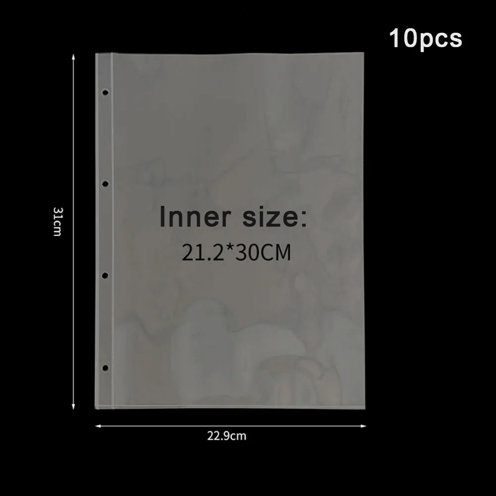 A4 Clear 10 Pcs Photo Album Refill Pages File Protector 4/11 Holes 6×4 8×10 4/11 Ring Binder Photocards Postcard Card Notebook