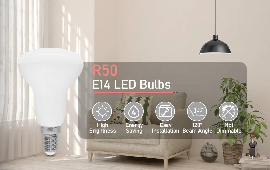 6PCS R50 E14 LED Light Bulb AC220V 5W 3000K Warm White 6500K Cool White 500lm 120° Beam Angle LED Spotlight Bulbs