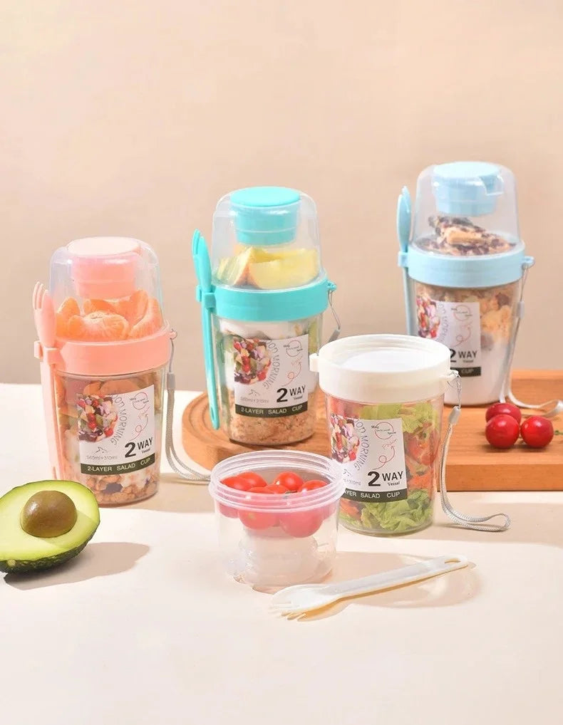 Portable Salad Cup Breakfast Cup Food Stratification Yogurt Cereal Oatmeal Snacks Parfait Containers Fruit Box Cup With Lid Fork