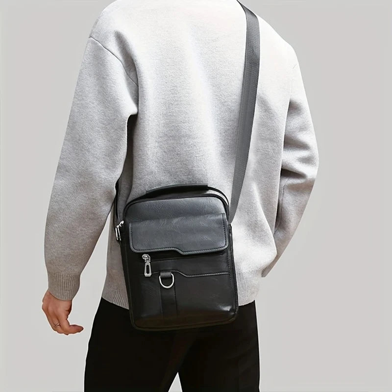 Multi-purpose men's shoulder bag for work, PU crossbody briefcase with handle, professional casual daypack