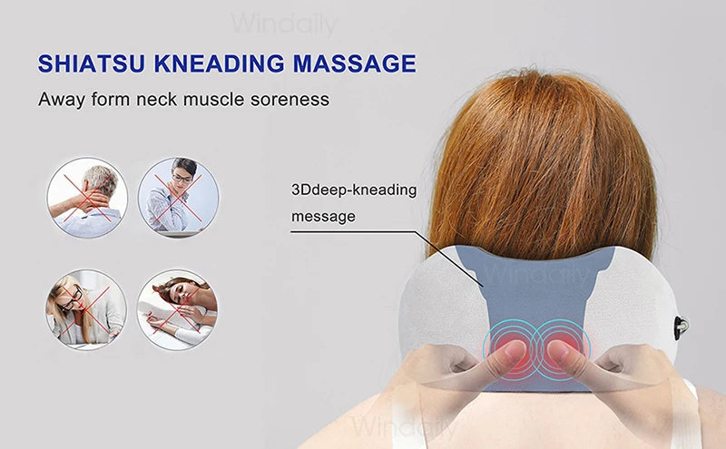 2025 Electric Neck Massager Vibration 3D Kneading Shiatsu Back Massage U Shaped Pillow For Shoulder Cervical Pain Relief Fatigue