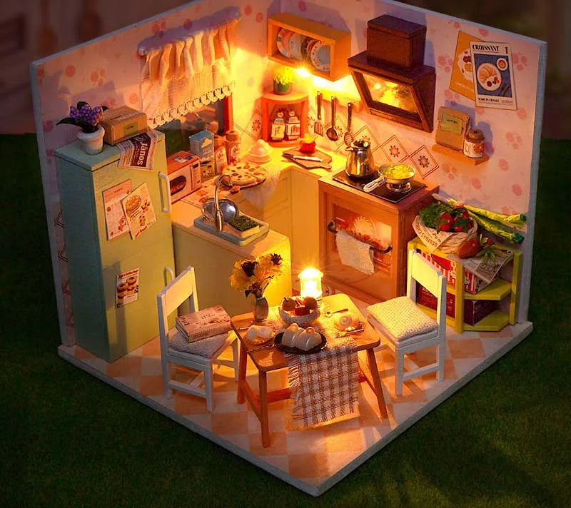 DIY Doll House Wooden Miniature Kit with Furniture Set Handmade Model Assembly Toy Case for Birthday Gifts