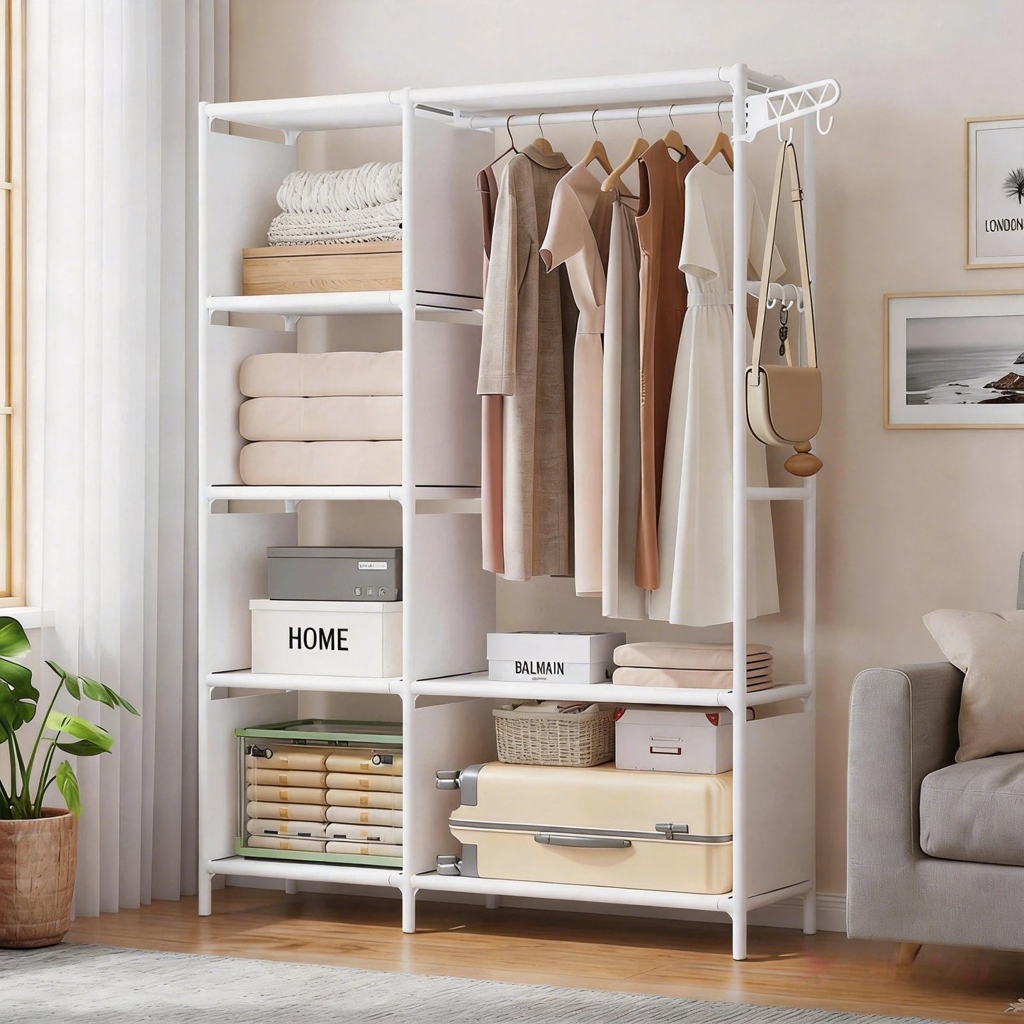 Multi-functional Storage Rack Simple Clothes Organizer Shelf Multi-layer Coat Quilt Storage Shelf Bedroom Space Saving Wardrobe
