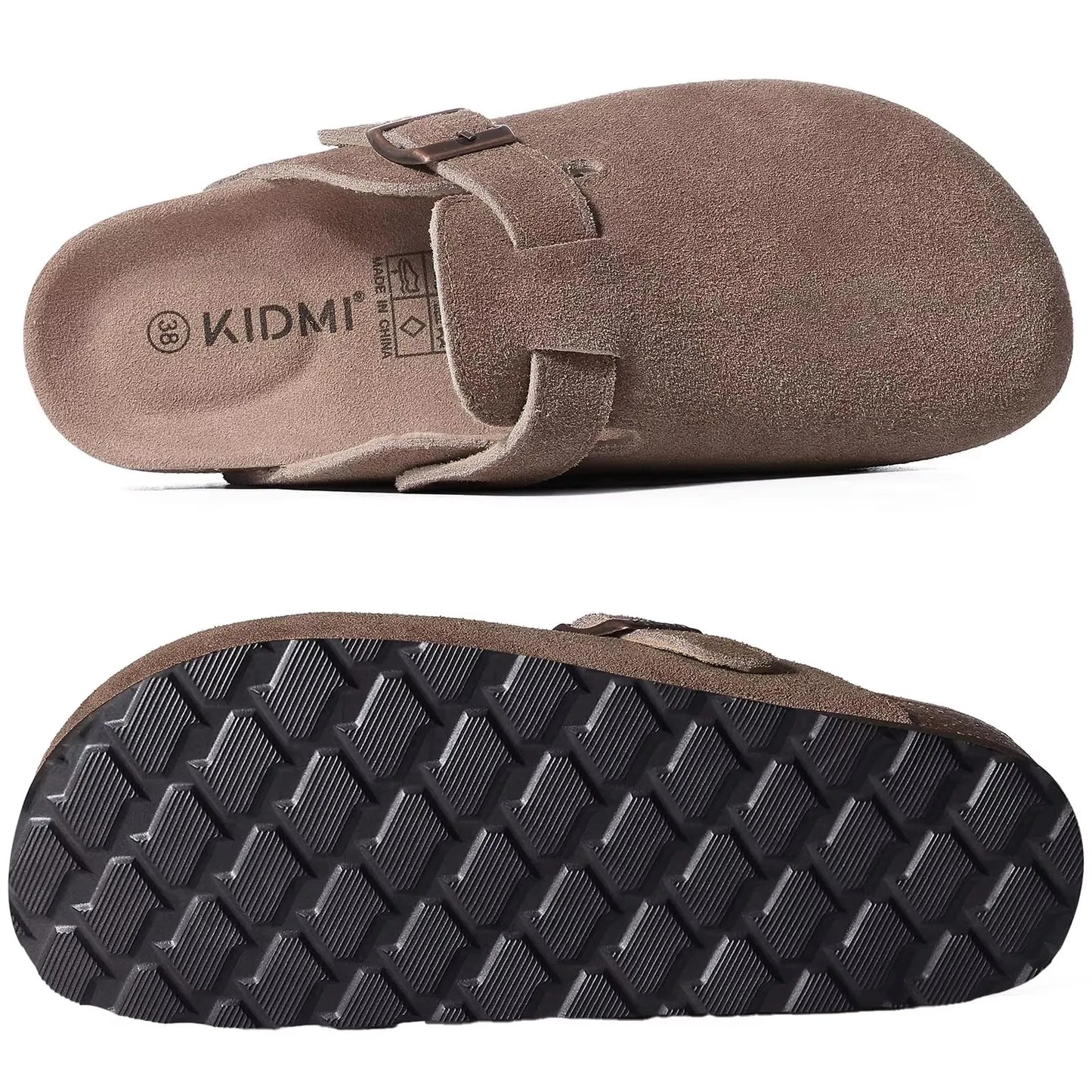Asgard Women's Genuine Leather Clogs Soft Cork Footbed Cow Suede Mules With Adjustable Strap Fashion Comfort Slip on Slippers