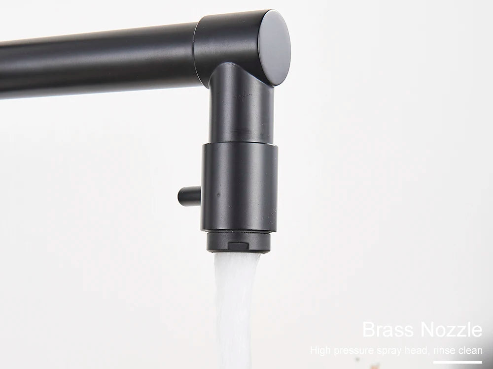 Black Pull Down Brass Kitchen Sink Faucet Hot Cold Water Mixer Crane Tap with Dual Spout 360 Rotation High Faucet Deck Mounted