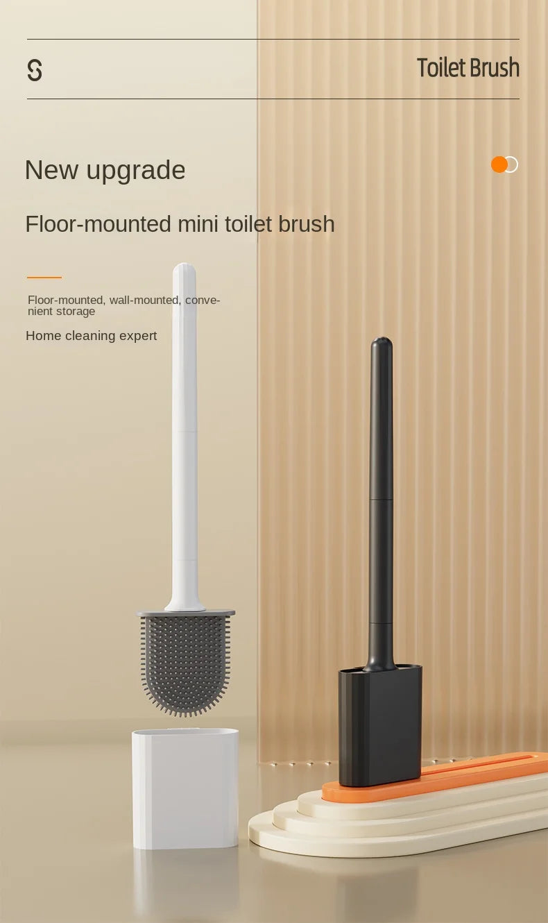 1 mini silicone toilet brush set, wall mounted and standing dual-purpose, soft silicone brush, easy to clean toilet corners
