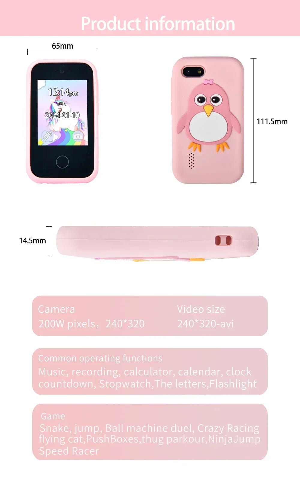 Children Phone Educational Toys MP3 Music Player Games Musical Toy Baby Mobile Selfie Camera Toys for Kids Birthday Gifts
