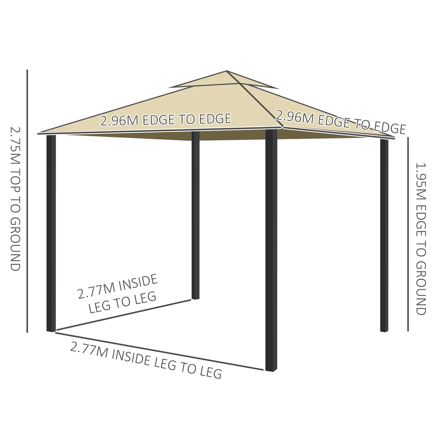 Outsunny 3 x 3(m) Patio Gazebo Canopy Garden Pavilion Tent Shelter with 2 Tier Water Repellent Roof, Mosquito Netting