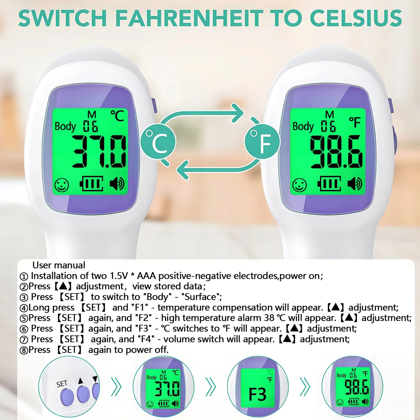 Forehead Digital Thermometer Non Contact Infrared Medical Thermometer Body Temperature Fever Measure Tool For Baby Adults