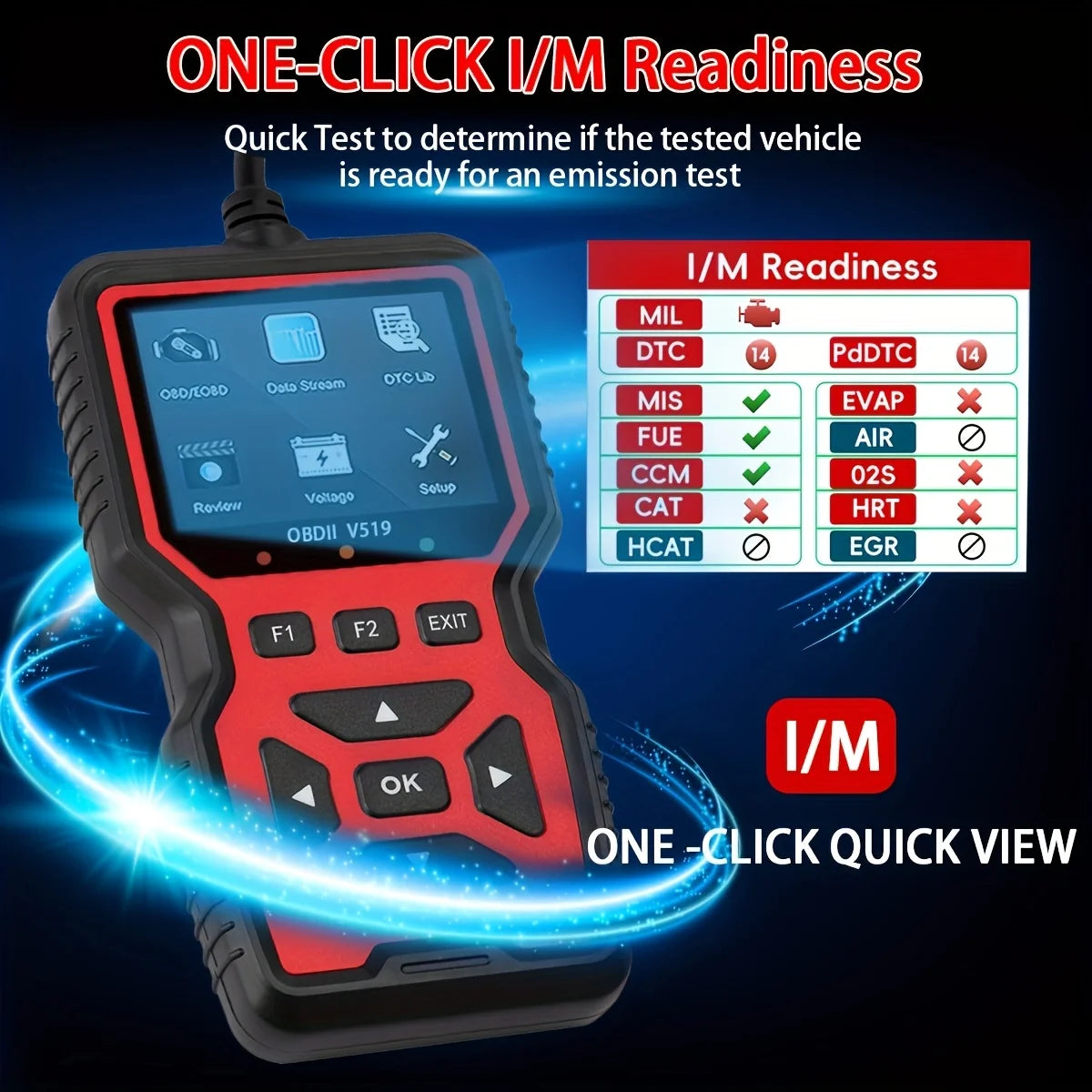 Professional Advanced Obdii/Eobd Car Diagnostic Scan Tool, Battery Tester, I/M Readiness Status, Fault Code Eraser, Suitable for All Obd Ii Protocol Cars Manufactured since 1996, No Battery Required
