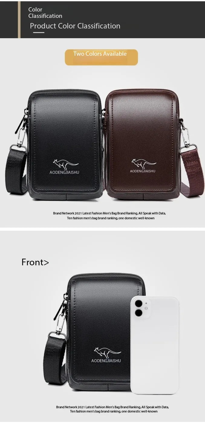 Leather Fashion Phone Pouch Belt Bag Shoulder Crossbody Waist Pack Vintage Outdoor Multi-function Mens Leisure Hanging Waist Bag