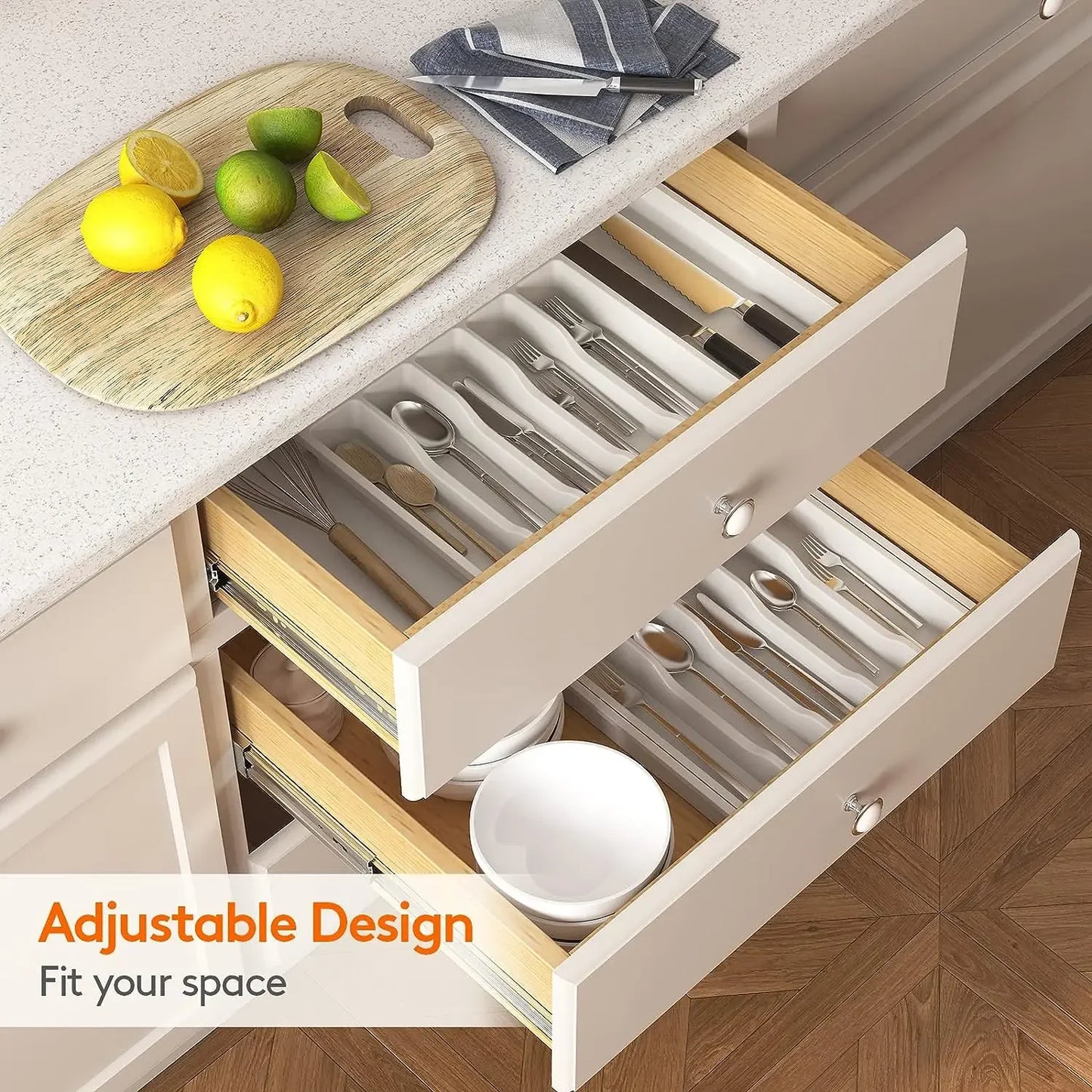 1Pcs Upgradation Adjustable Flatware Tableware Organizer – Plastic Multifunctional Drawer Organizer for Kitchen Counter Utensils