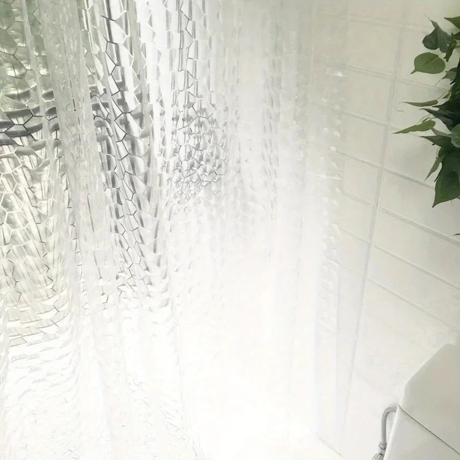 1Set Waterproof Bathroom Shower Curtain Transparent Bathroom Curtain with Hooks Thickened Bathing Sheer Wide Bath Curtain