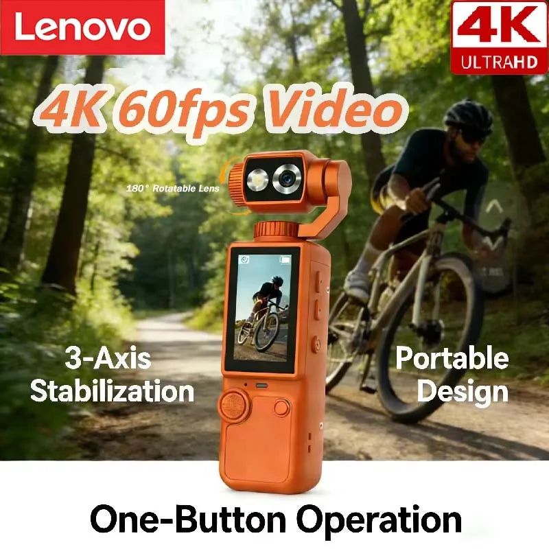 Lenovo 4K HD WiFi Sports Wearable Camera Autofocus High Pixel Long Battery Life Portable Pocket Cam For Motorcycle And Vlogging