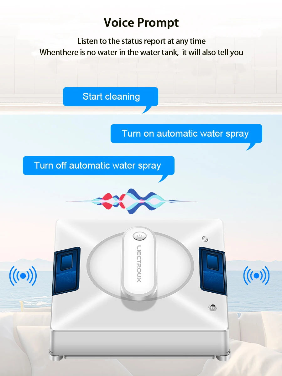 Robot Window Cleaner Liectroux YW509, 4-Way Water Spray,Home Glass Floor Window Robot Vacuum Cleaner,Strong Vacuum,Smart Memory