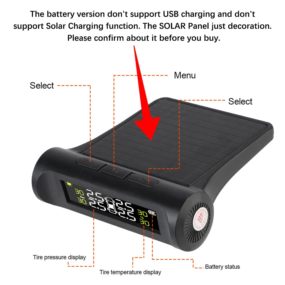 Tire Pressure Monitoring System Temperature Warning New C External Battery Version Sensors Solar TPMS Car Tyre Pressure Monitor