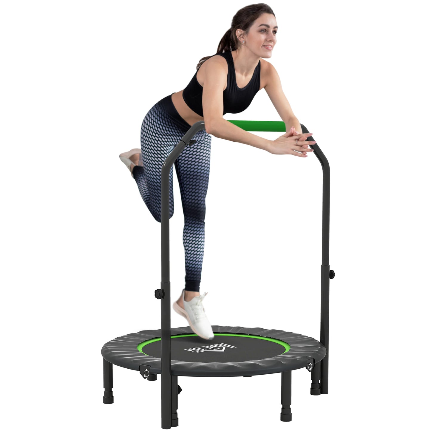 HOMCOM 40" Foldable Mini Trampoline with Adjustable Foam Handle, for Cardio Training, Green