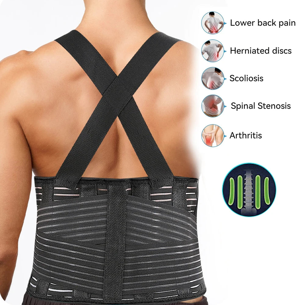 1Pcs Lumbar Back Brace Men and Women - Back Support Belt - Adjustable, Light, Breathable - Shoulder Holsters - Work, Posture