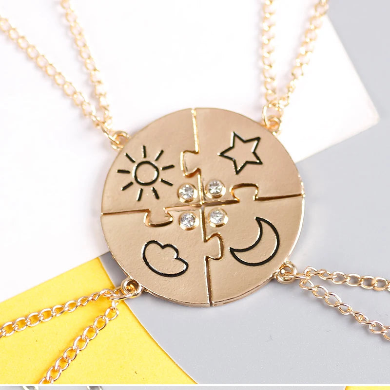 3pcs Best Friend Zircon Sun Star Moon Pendant Necklace Friendship Choker Chain 2025 Fashion Jewelry Accessories Gift