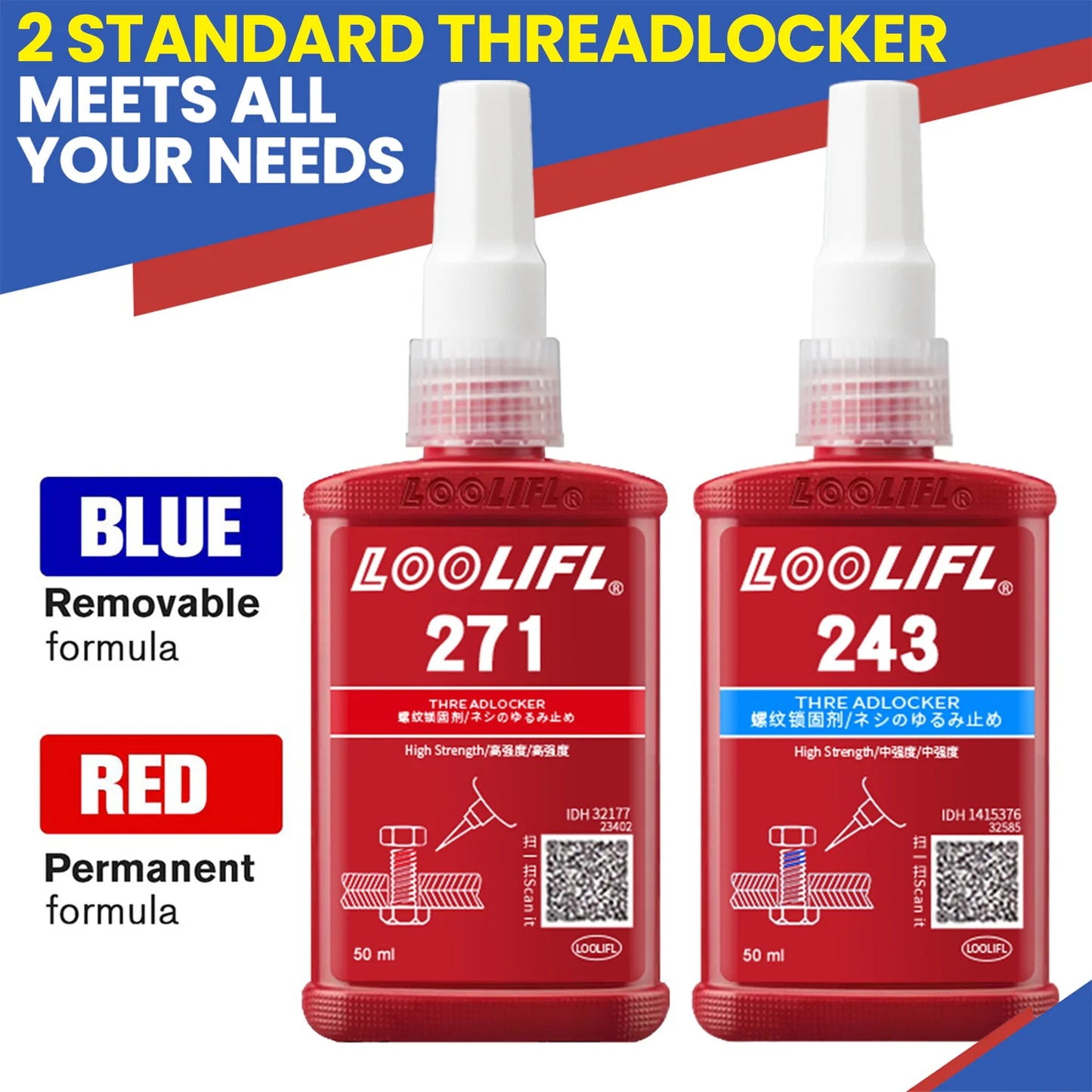 243 271 50ml Threadlocker Anaerobic Glues Anti Loose Screw Glues Fastening Quickly Cured Thread Locking Agent Sealant for Screws