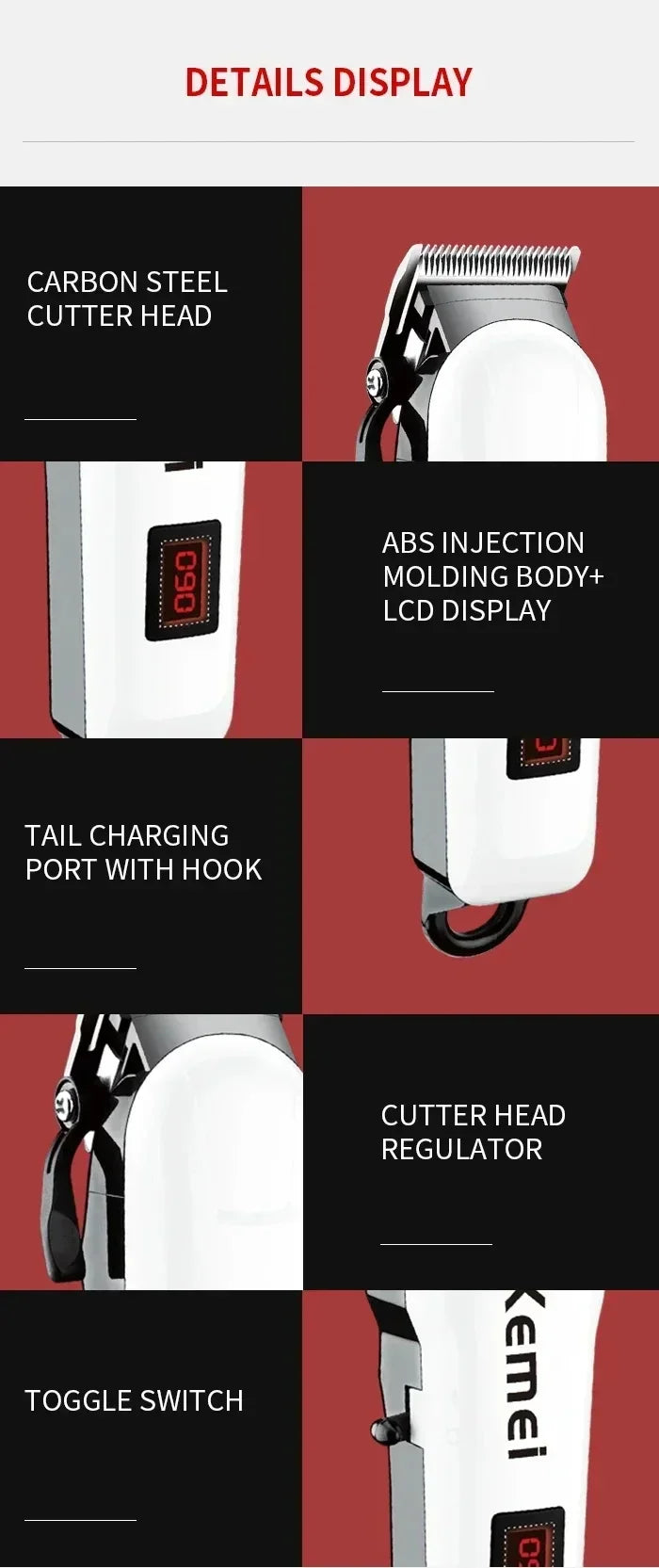 Kemei Hair Clipper Km-809A Km-1506 Km-1102 Profession Hair Trimmer Electric Beard Trimmer for Men's Hair Cutter Machine