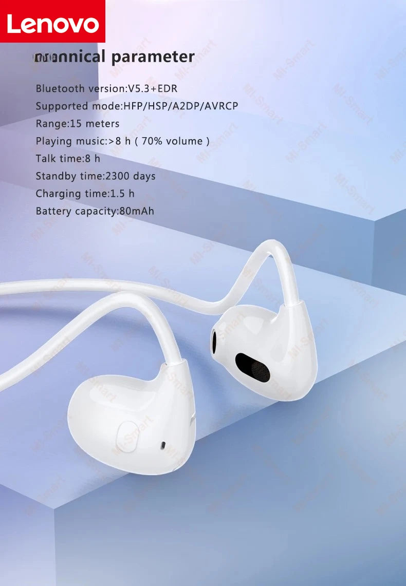 Lenovo Bone Conduction Earphones Bluetooth 5.3 Sports Wireless Headphones Ear Hook Waterproof Headset for Running Driving