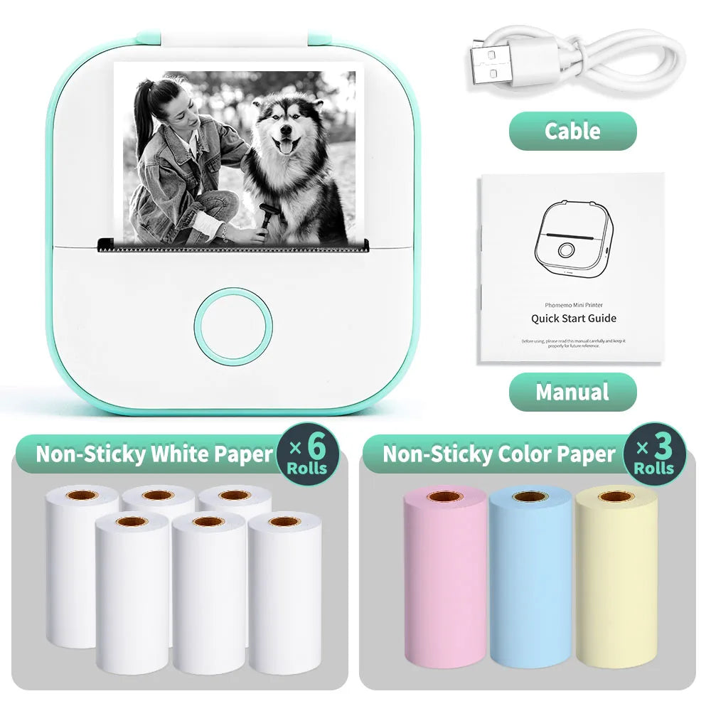 Mini Sticker Printer Phomemo T02 Thermal Portable Inkless Pocket Phone Printer Compatible with Android iOS Instantly Print Fun