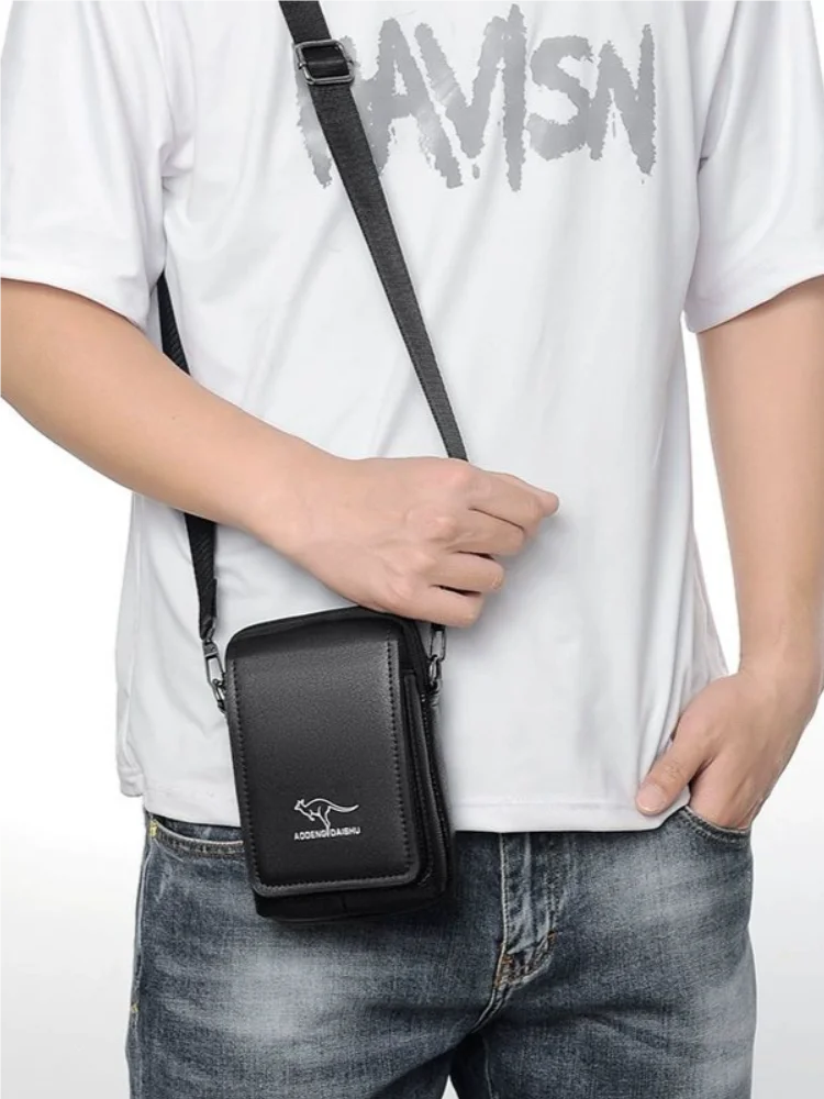 Leather Fashion Phone Pouch Belt Bag Shoulder Crossbody Waist Pack Vintage Outdoor Multi-function Mens Leisure Hanging Waist Bag
