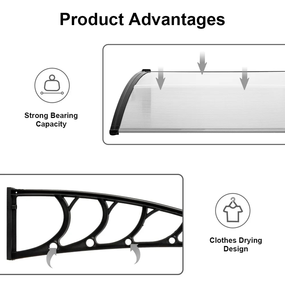 Door Canopy Awning Shelter Front Back Porch Outdoor Shade Patio Roof Rain Cover 120*80cm