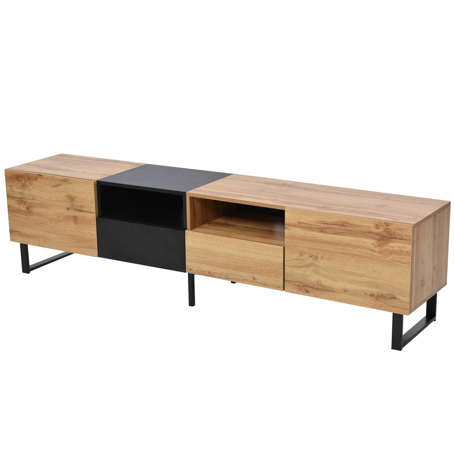 PINGGO Modern Minimalist TV Cabinet Large Capacity Storage Cabinet With Doors And Drawers Wood Grain Design TV Media Console