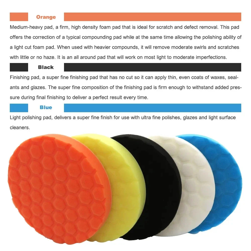 5PCS auto detailing pads polishing wheel for drill buffing kit 5/6/7 inch self adhesive polishing pad car wax applicator discs